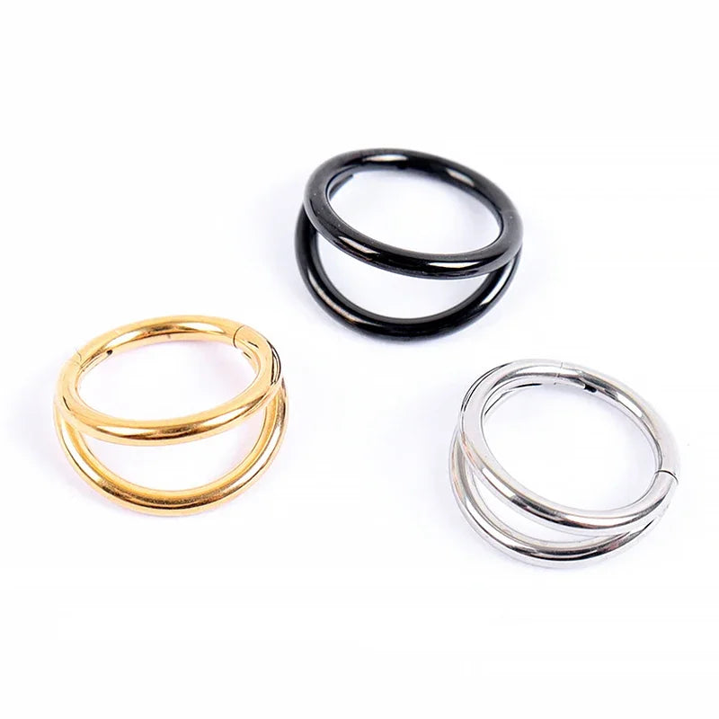 1PC Surgical Steel Nose Rings Septum Hoop Three Layers Nostril Piercing Jewelry 16G T lifestyle view