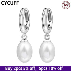 925 Sterling Silver Simple Pearl Earrings Jewelry Hoop Earrings Zircon Stud Earrings For Women Jewel