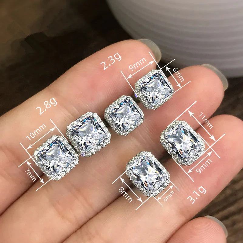 Huitan Rectangle/Square Green Cubic Zircon Stud Earrings Women Elegant Party Accessori close-up view