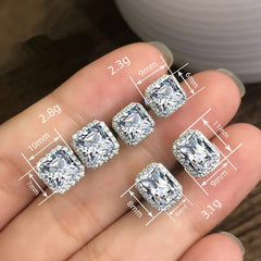 Huitan Rectangle/Square Green Cubic Zircon Stud Earrings Women Elegant Party Accessori close-up view