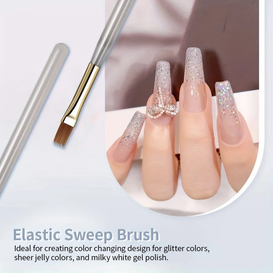 2pcs Wide Soft Bristle Nail Brush Gradient Design Acrylic Handle Gel Polish Applicator close-up view