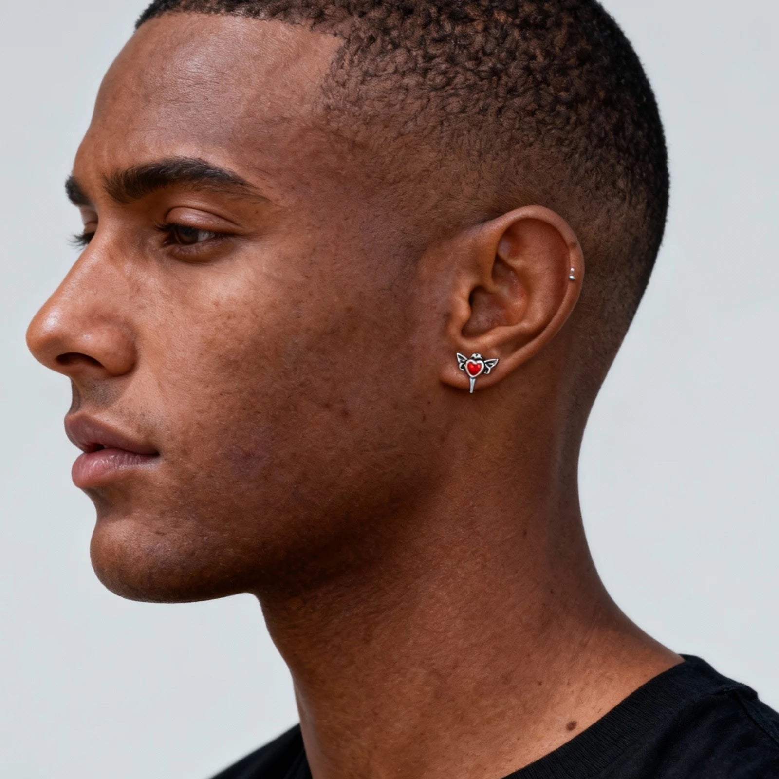 Gothic Wings Stud Earrings for Men Women,Vintage Stainless Steel Heart Zircon Sword additional angle