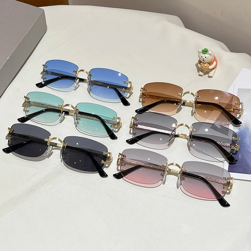 Rimless Square Sunglasses | Vintage Gradient UV400 Shades detail view