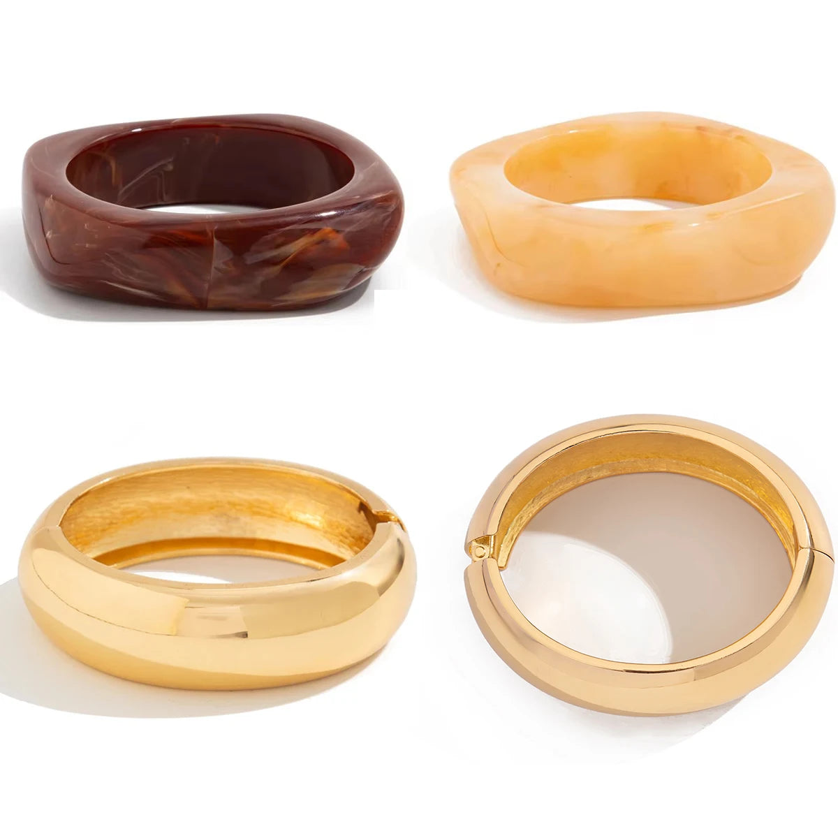 IngeSight.Z Vintage Irregular Resin Wide Bangle Bracelet Women Punk Geometric Wide additional angle