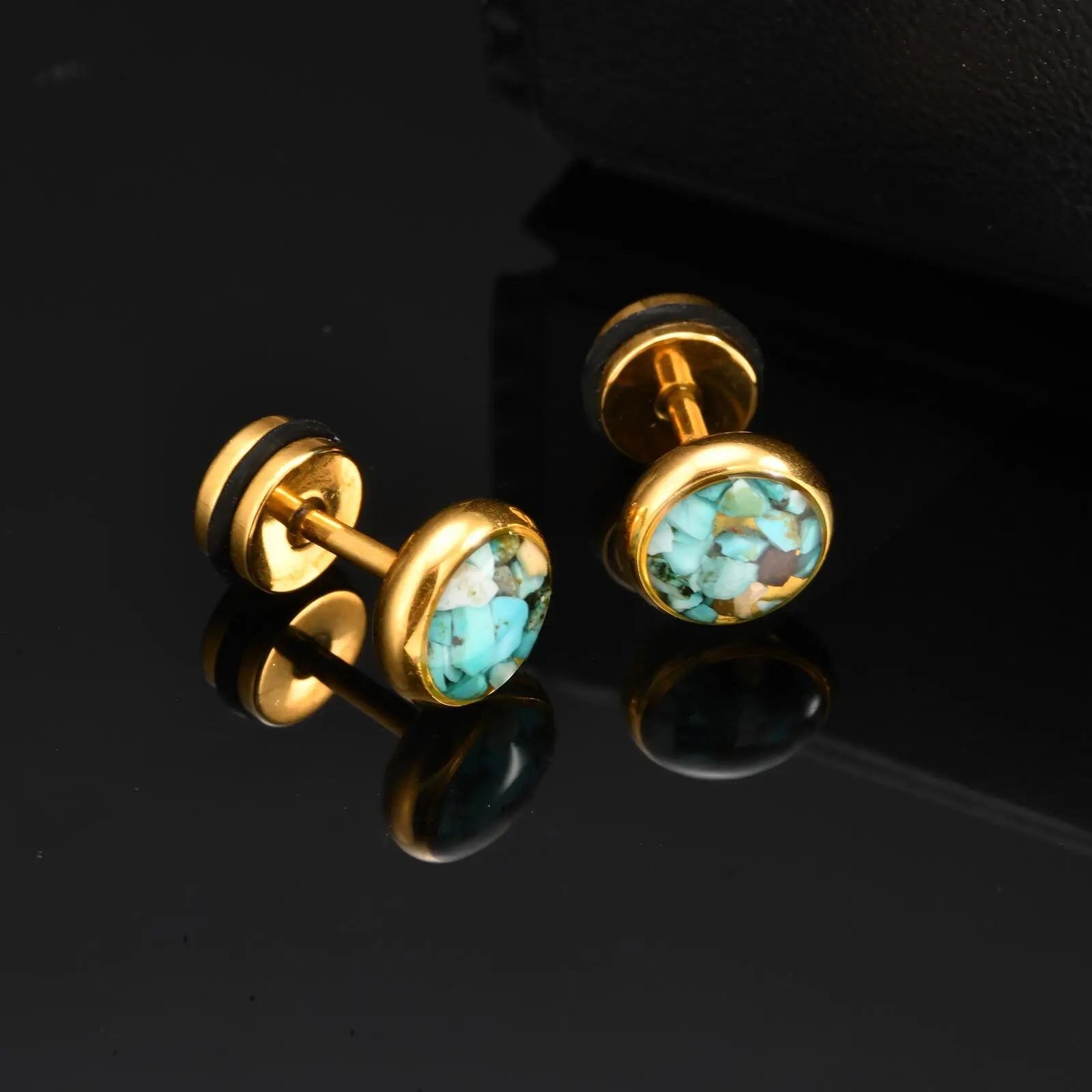 Natural Stone Stud Earrings for Men Boys,Stainless Steel Plated Round Small Earring,S lifestyle view