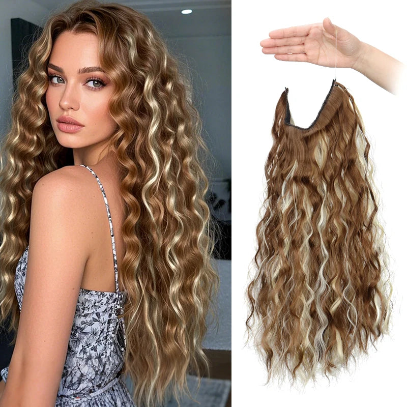 Long Synthetic Fishing Line Hair Extensions Elegant Water Wave Curly Styles for Wom additional angle