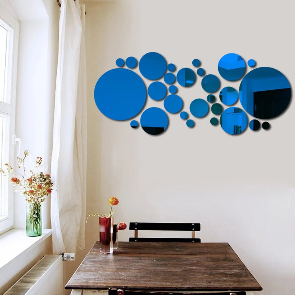 26pcs Round Acrylic Mirror Stickers | Self-Adhesive Wall Decor for Bathroom and Kitchen detail view
