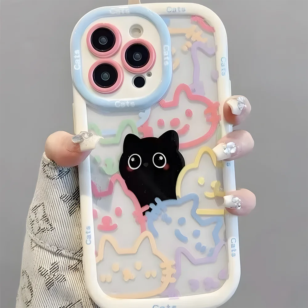 Cut Cat Aninal Phone Case For iPhone 15 Funda iPhone 16 17 Pro Max 11 13 14 12 7 8 Pl lifestyle view