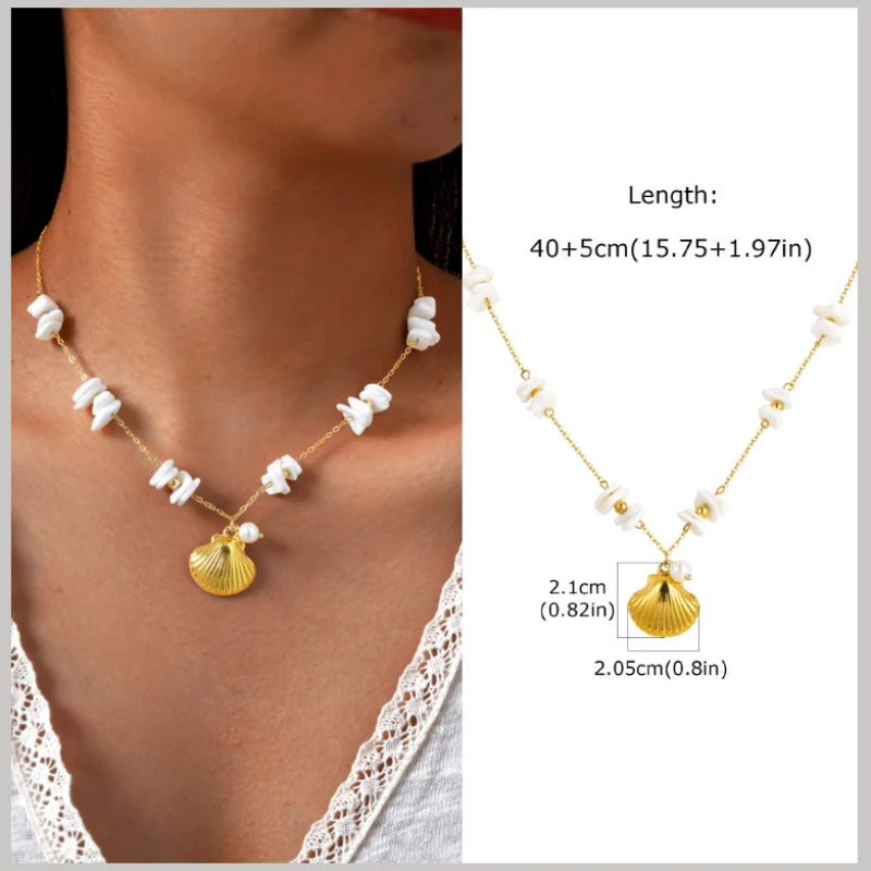 18k Gold Plated Pearl Shell Starfish Necklace | Summer Beach Jewelry for Women lifestyle view