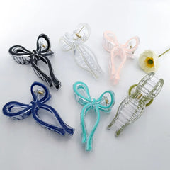 13cm Simple and Versatile Hollow Streamer Bow Ties Oil Dripping Plastic Hair Claw Clip Hairpin Hair Accessories for Women