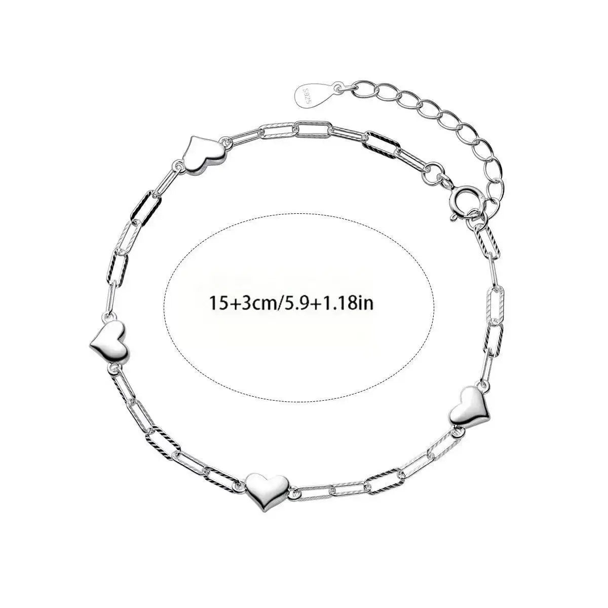 925 Sterling Silver Bracelet | Adjustable Love Heart Charm Jewelry for Women lifestyle view