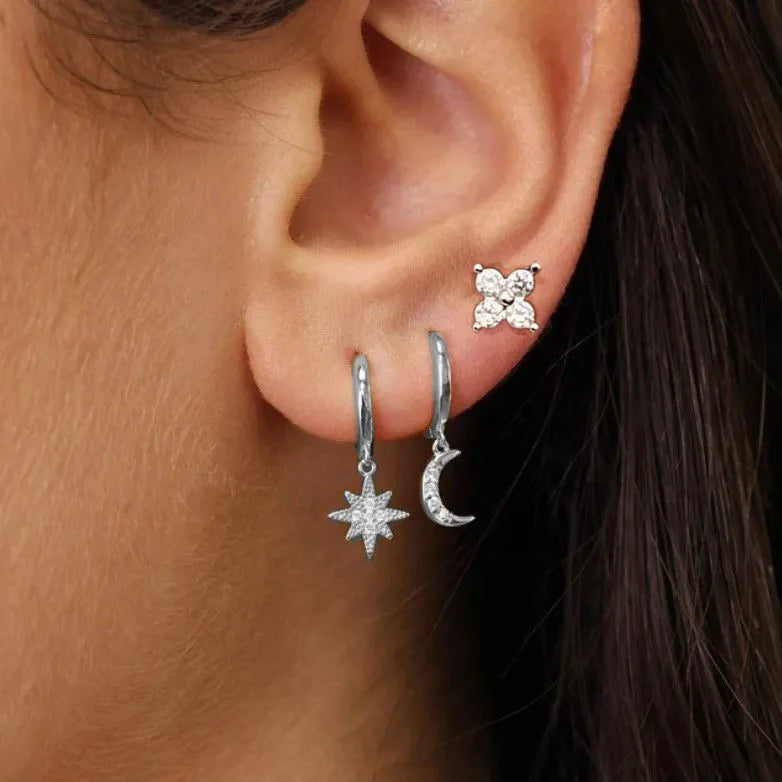 3Pcs Crystal Tragus Stud Earring Set Flower Cartilage Huggie Earring Bulk Helix Jewel alternate view
