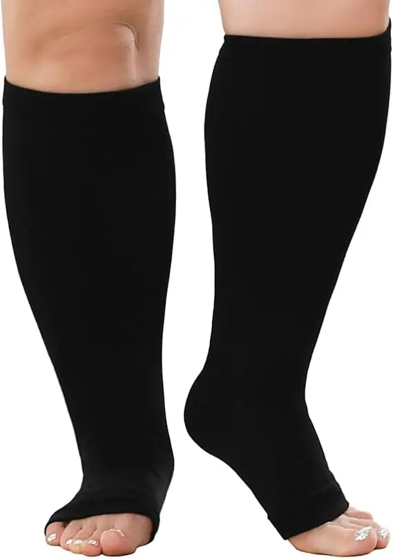 1 Pair Plus Size Compression Socks  Women Wide Calf Open Toe Graduated Medical Support Stockings Toeless Flight Pressure Socks
