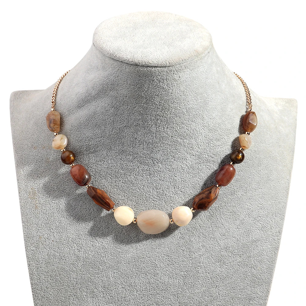 Vintage Acrylic Irregular Beaded Chain Necklace | Geometric Clavicle Choker Jewelry additional angle