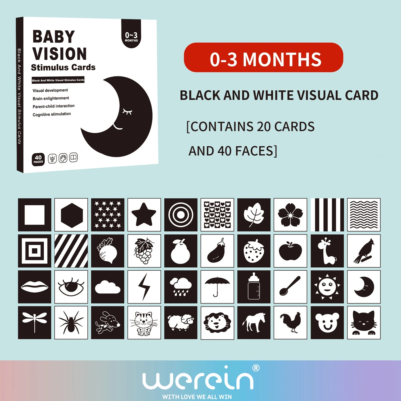 We Rein High Contrast Baby Black White Flash Cards, Newborn Visual Stimulation Cogn additional angle