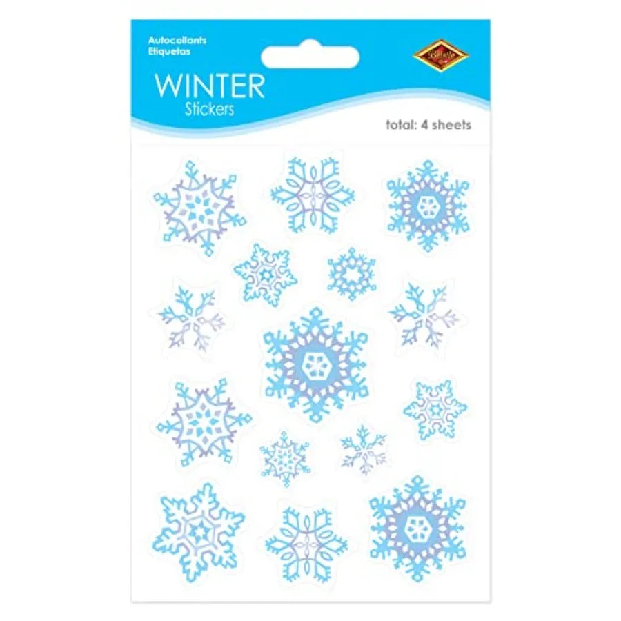 Snowflake Stickers for Winter Decor | Blue Grey White Pack of 60 close-up view