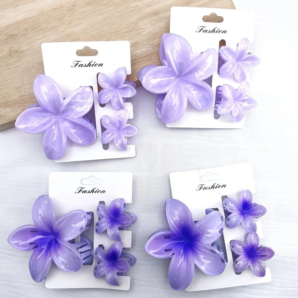 3/6/9/12PCS Hawaiian Gradient Flower Hair Claw Clip For Women Girl Fashion Plastic Non close-up view