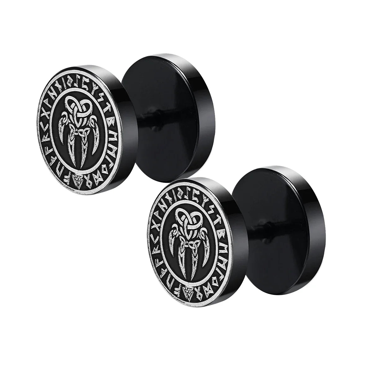 Gothic Norse Viking Runes Stud Earrings for Men Boys,Rock Punk Stainless Steel Valknut close-up view