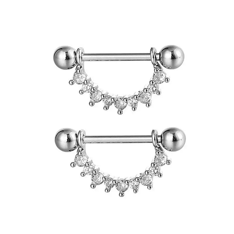 2pc 16G 14G Titanium Barbell CZ Zircon Nipple Shield Jewelry Women Anti-allergic Body close-up view