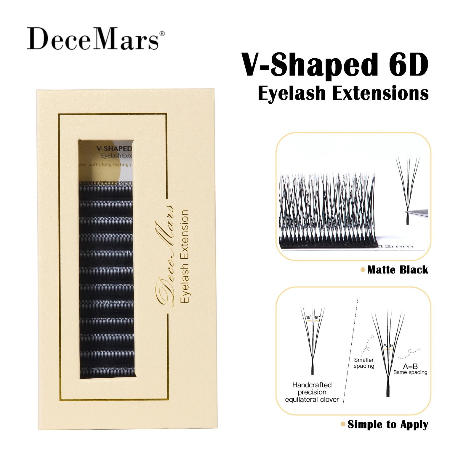 DeceMars V-shaped 3D 4D 5D 6D Eyelash Extensions | Matte Black 12 Rows Tray alternate view