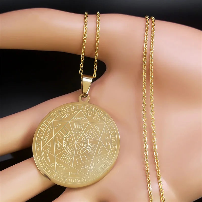 Seal of Seven Archangels Medal Stainless Steel Necklace Seal of Solomon Saint Michael alternate view