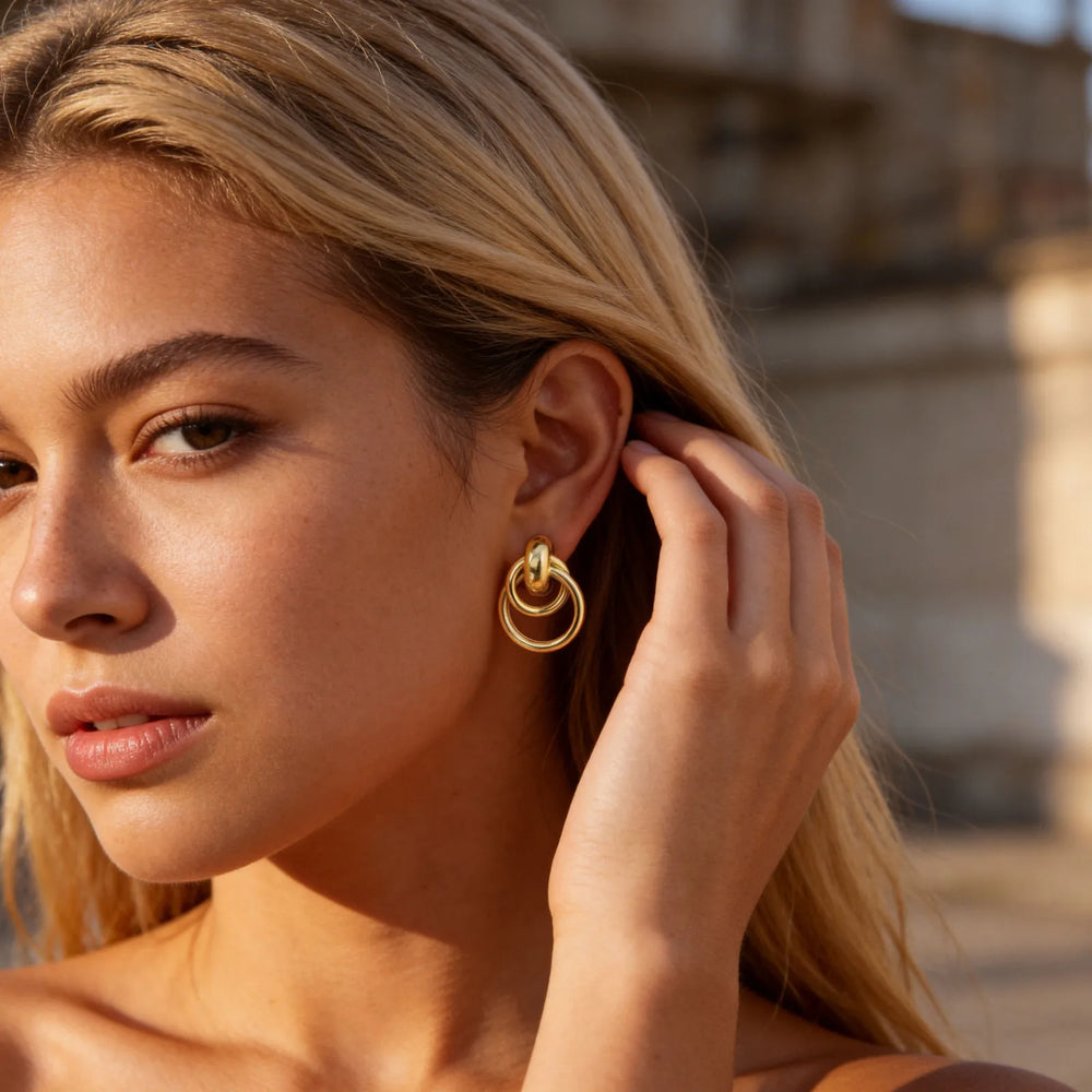 18K Gold Twist Knot Stud Earrings | Geometric Textured Screw-Back Earrings for Women alternate view