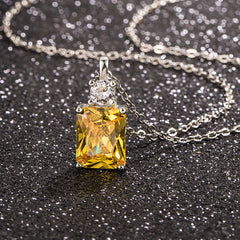 925 Silver Radiant Cut Yellow Crystal Pendant Necklace Women Sparkling Cubic Zircon C alternate view