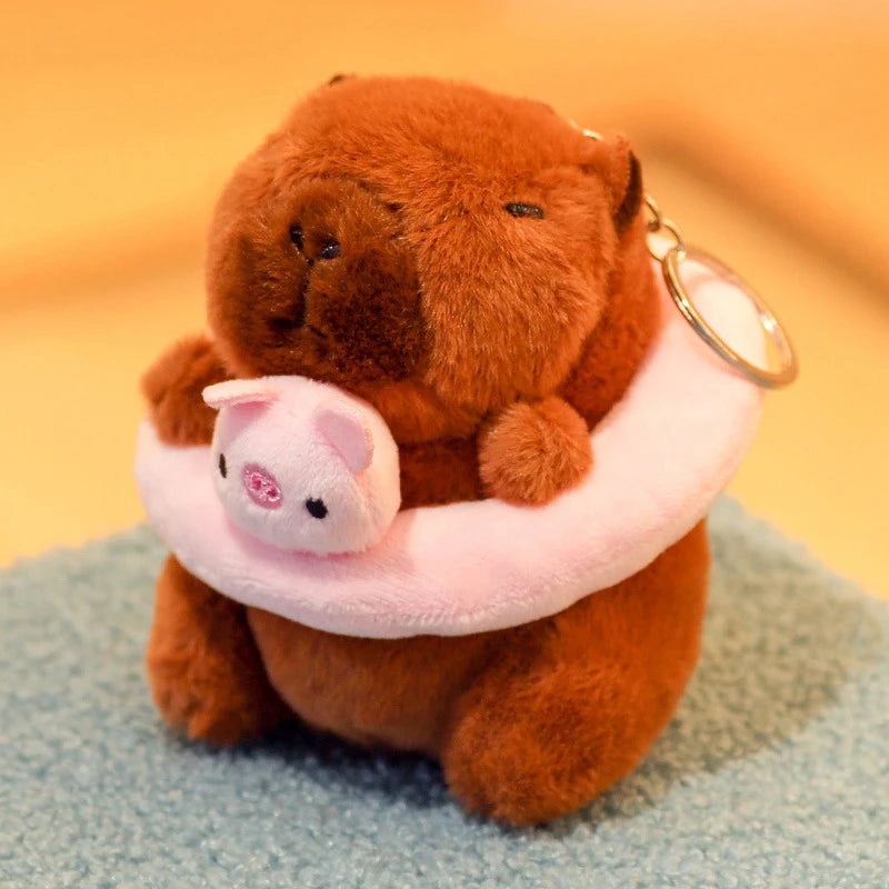 Capybara Plush Keychain | Cartoon Bag Pendant and Car Keyring close-up view