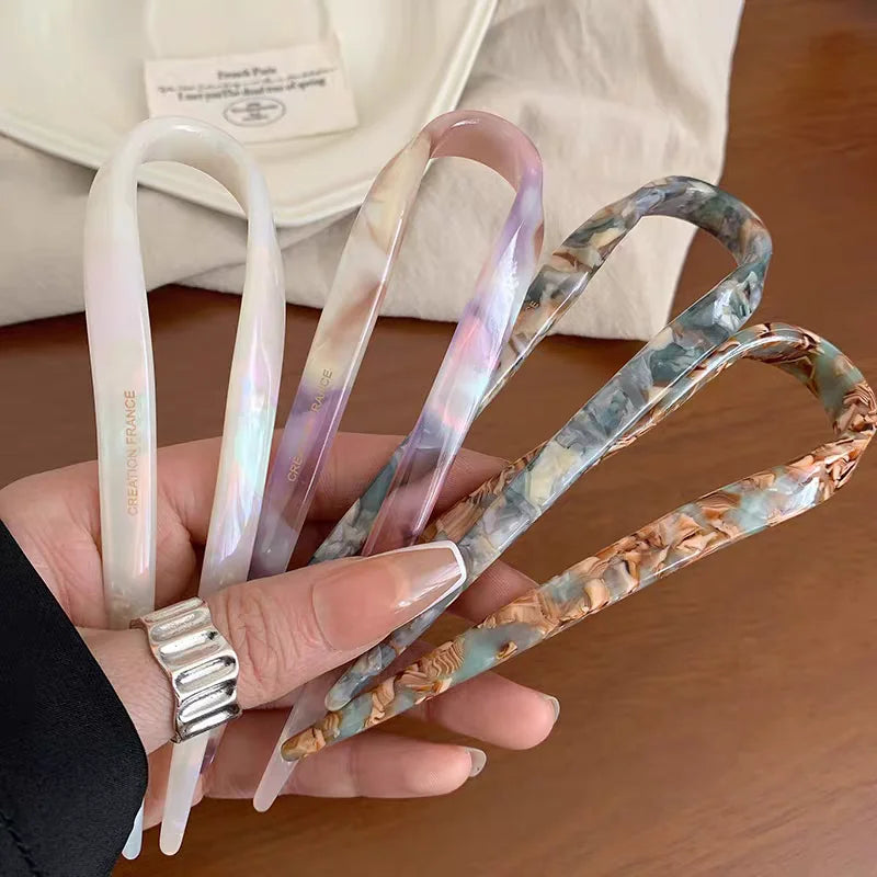 Retro U-shaped Acetate Hairclip for Women Elegant Temperament Ponytail Hairpin Fashio alternate view