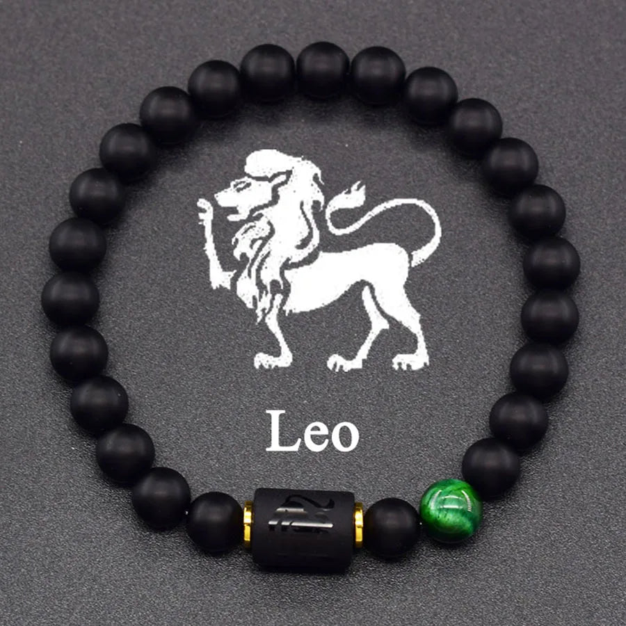 12 Zodiac Sign Bracelet Homme Constellation Bangle Natural Yellow Tiger Eye Stone Hema close-up view