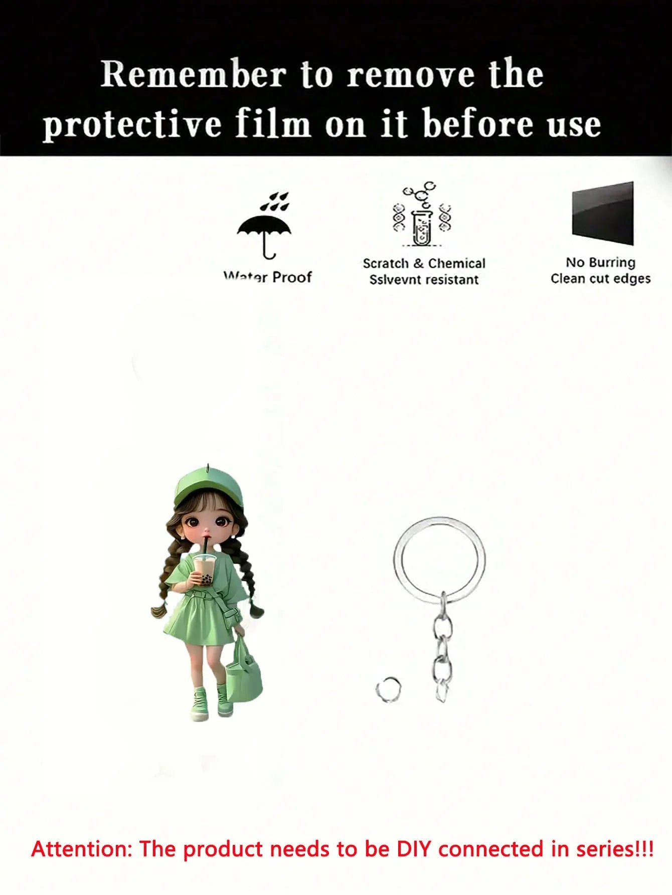 1 Cute Acrylic Girl Keychain, 2D Flat, Holiday Gift, Backpack Accessories, Key Decoratio detail view