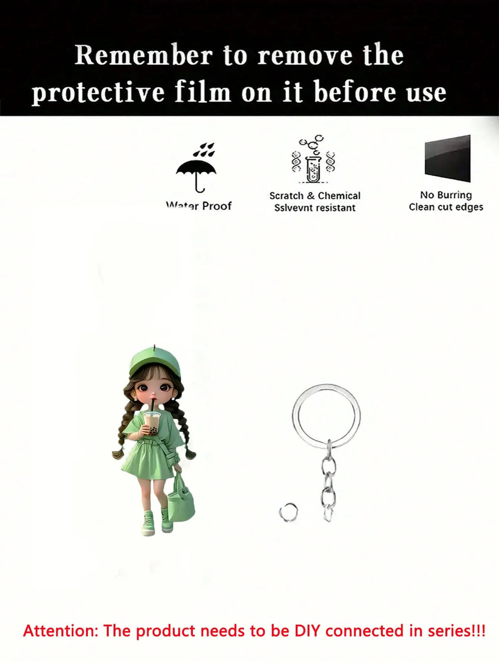 1 Cute Acrylic Girl Keychain, 2D Flat, Holiday Gift, Backpack Accessories, Key Decoratio detail view