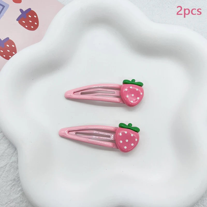 2 Pcs Cute Sweet Strawberry Hairpin Lovely Pink Hair Clips Girls Bangs Clips BB Snap Cli detail view