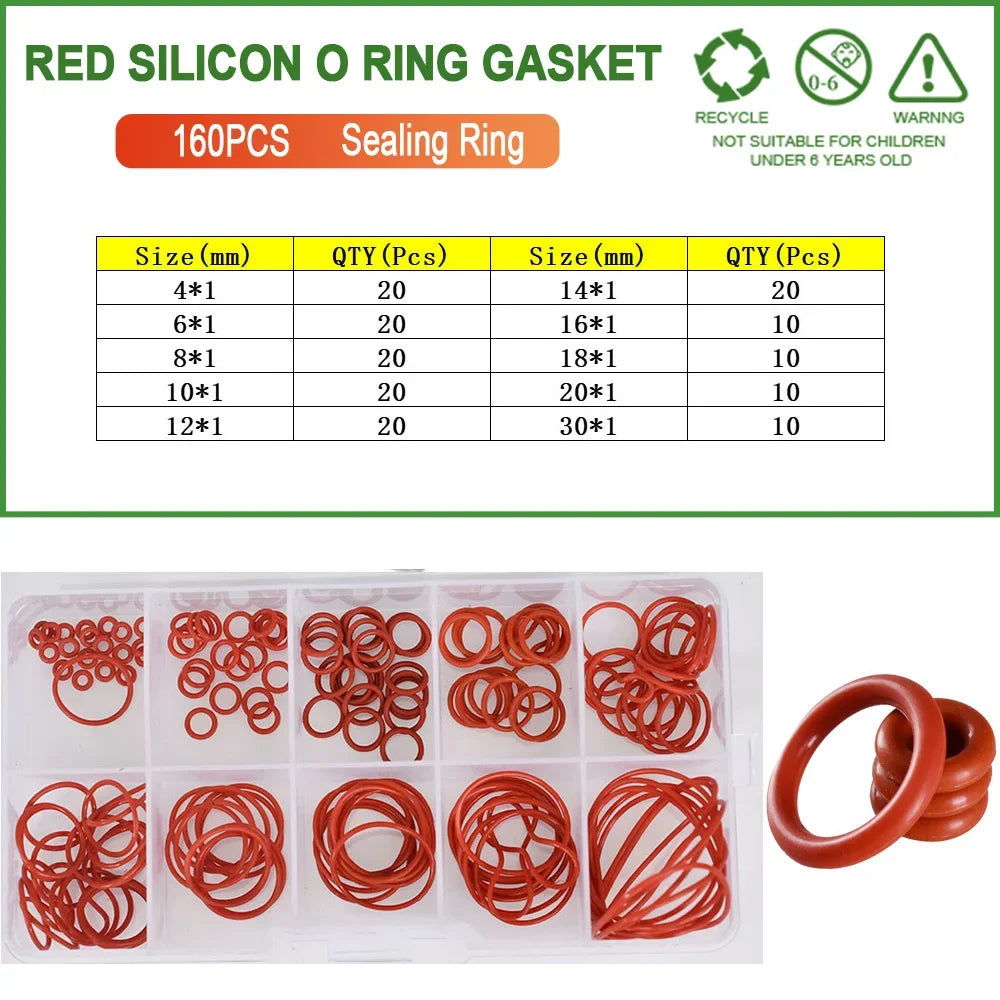 Food Grade Silicone O-Ring Sealing Gasket Set | Red VMQ Rubber Washers for Cookers detail view