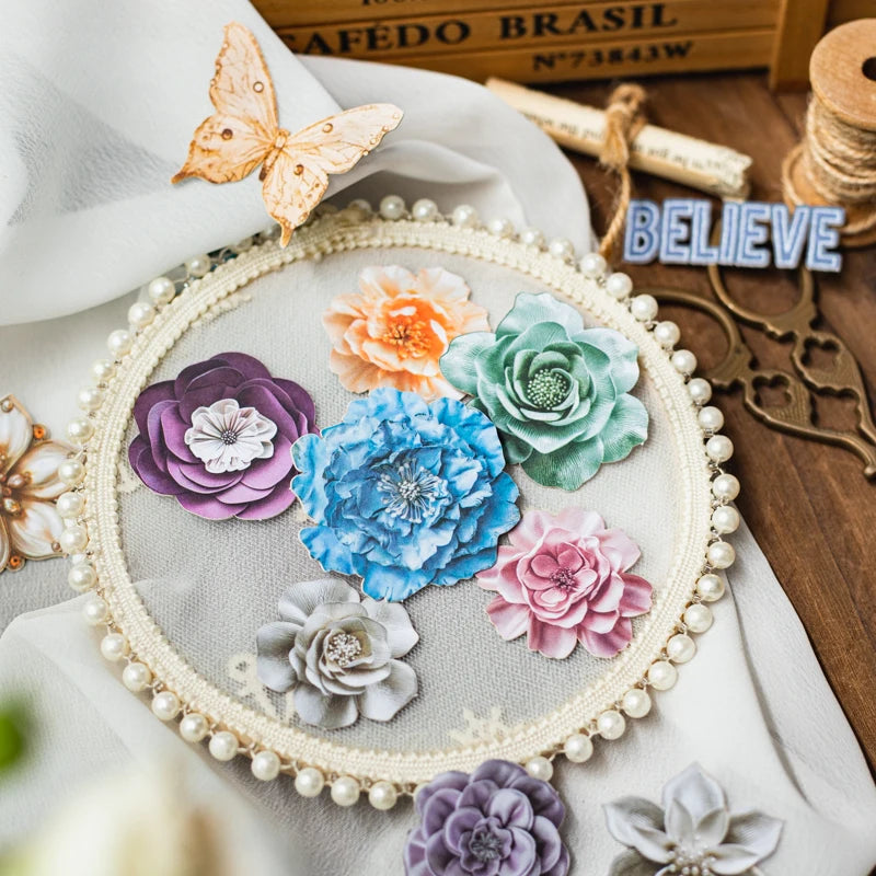 20pcs Hard Card Flower Stickers for Scrapbooking | Floral Craft Decor Set alternate view