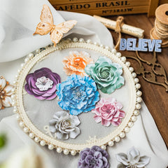 20pcs Hard Card Flower Stickers for Scrapbooking | Floral Craft Decor Set alternate view