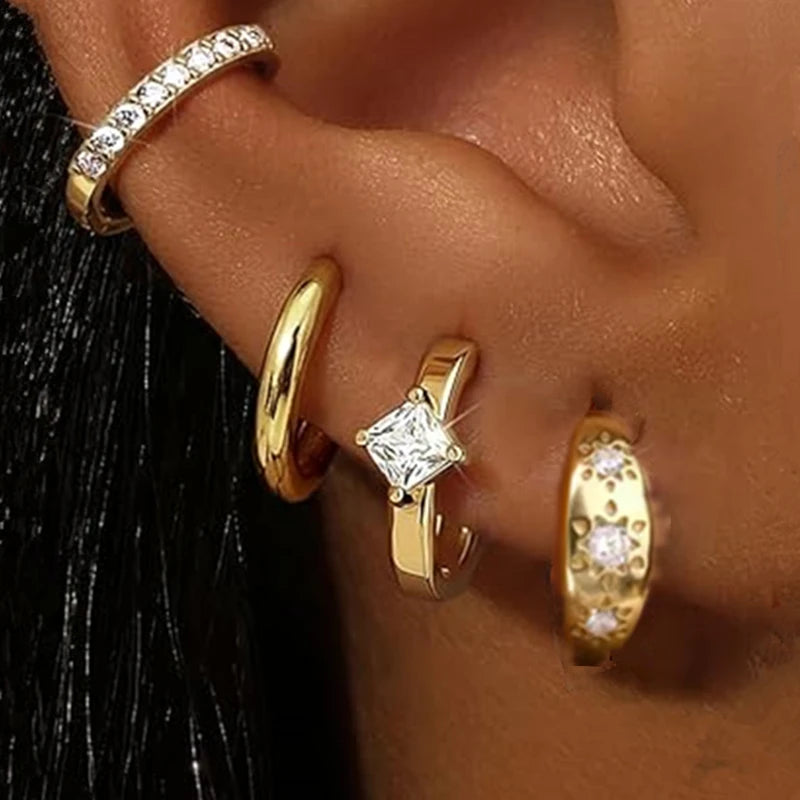 Huggie Hoop Earrings Set for Women | Crystal Zircon Tragus Cartilage Piercing Jewelry alternate view