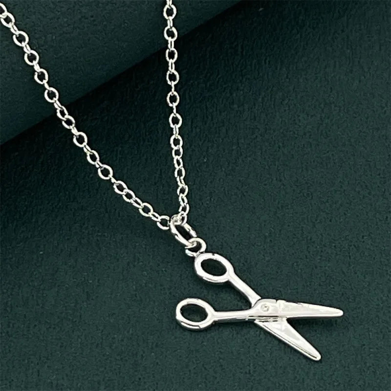 925 Sterling Silver Scissors Style Pendant Necklace Delicate Small Women Necklace Pers close-up view