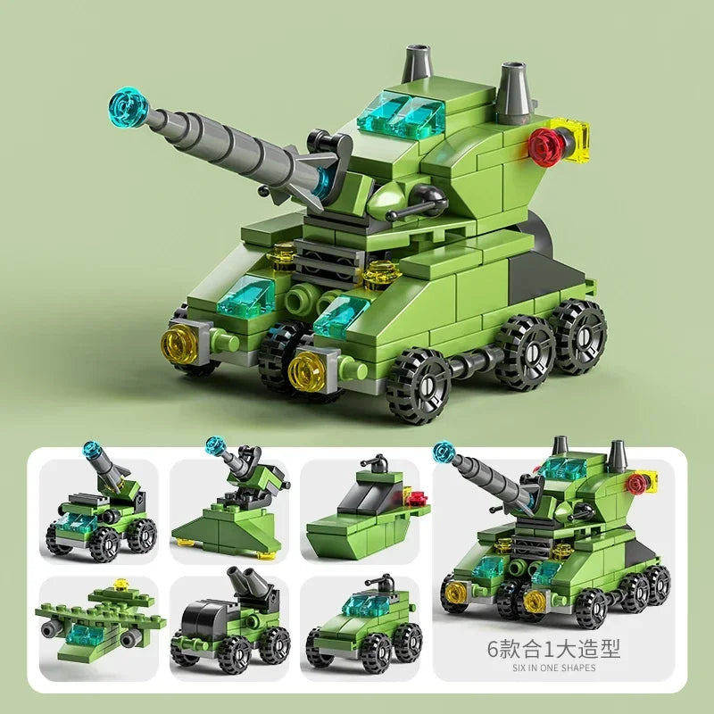City Fire Car Building Blocks Set | 6-in-1 Police Truck, Engineering Crane, Tank & Helic detail view