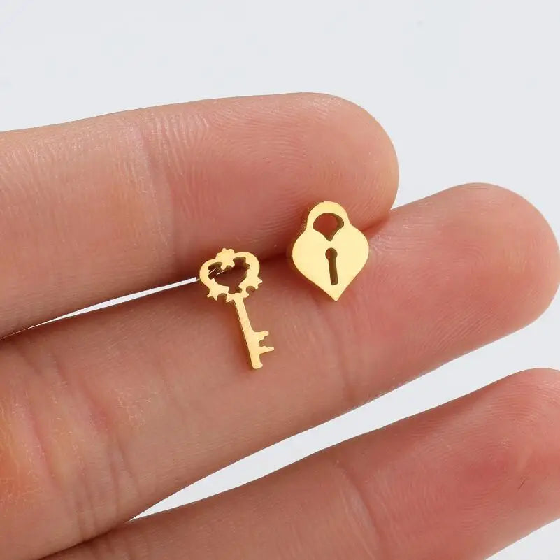 316L Stainless Steel Figure Earring Bicycle Key Crescent Moon Heart Lightening Skull alternate view