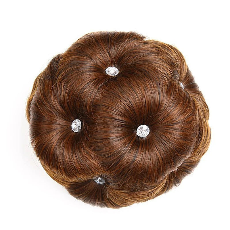 Synthetic Hair Bun Bud Hair Clips With Rhinestones Colorful Shiny For Women Ponytail alternate view