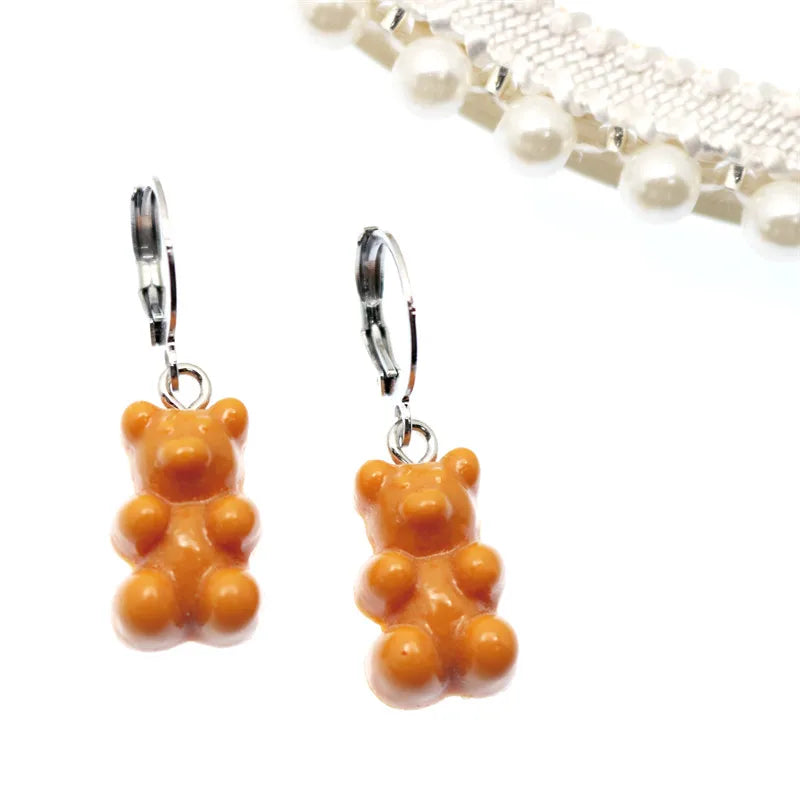 Gradient Bear Dangle Earrings | Cute Sequins Hoop Earrings for Women detail view