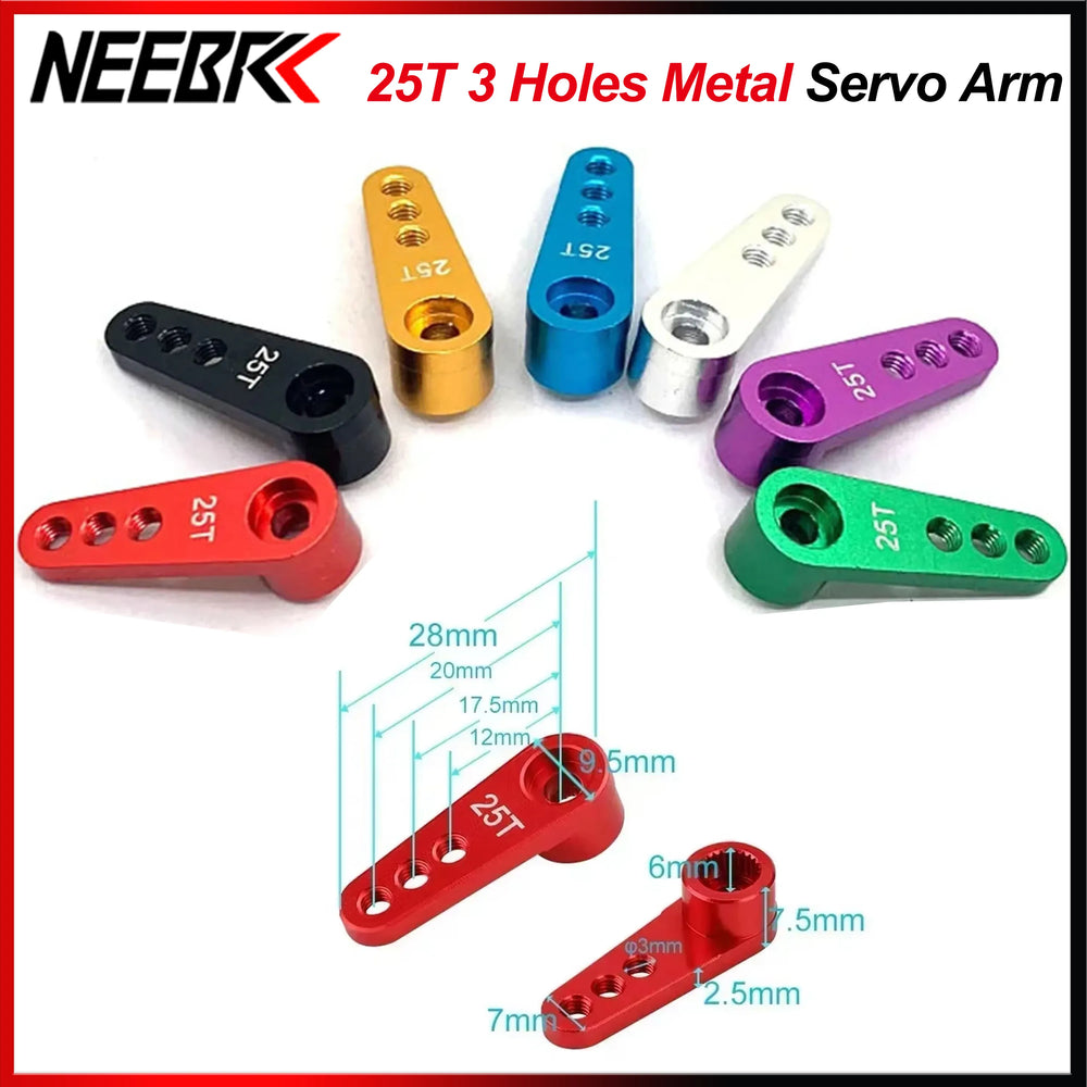 NEEBRC 25T Metal Servo Arm 3 Holes for 1/10 RC 12KG 7KG 21G 2KG Servo Car Boat Robot Wltoys Futaba H