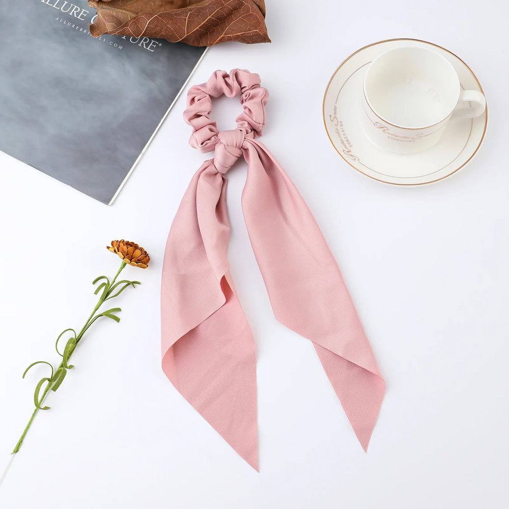 Fashion Flower Print Bow Satin Long Ribbon Ponytail Scarf Tie Scrunchies Women Girls lifestyle view