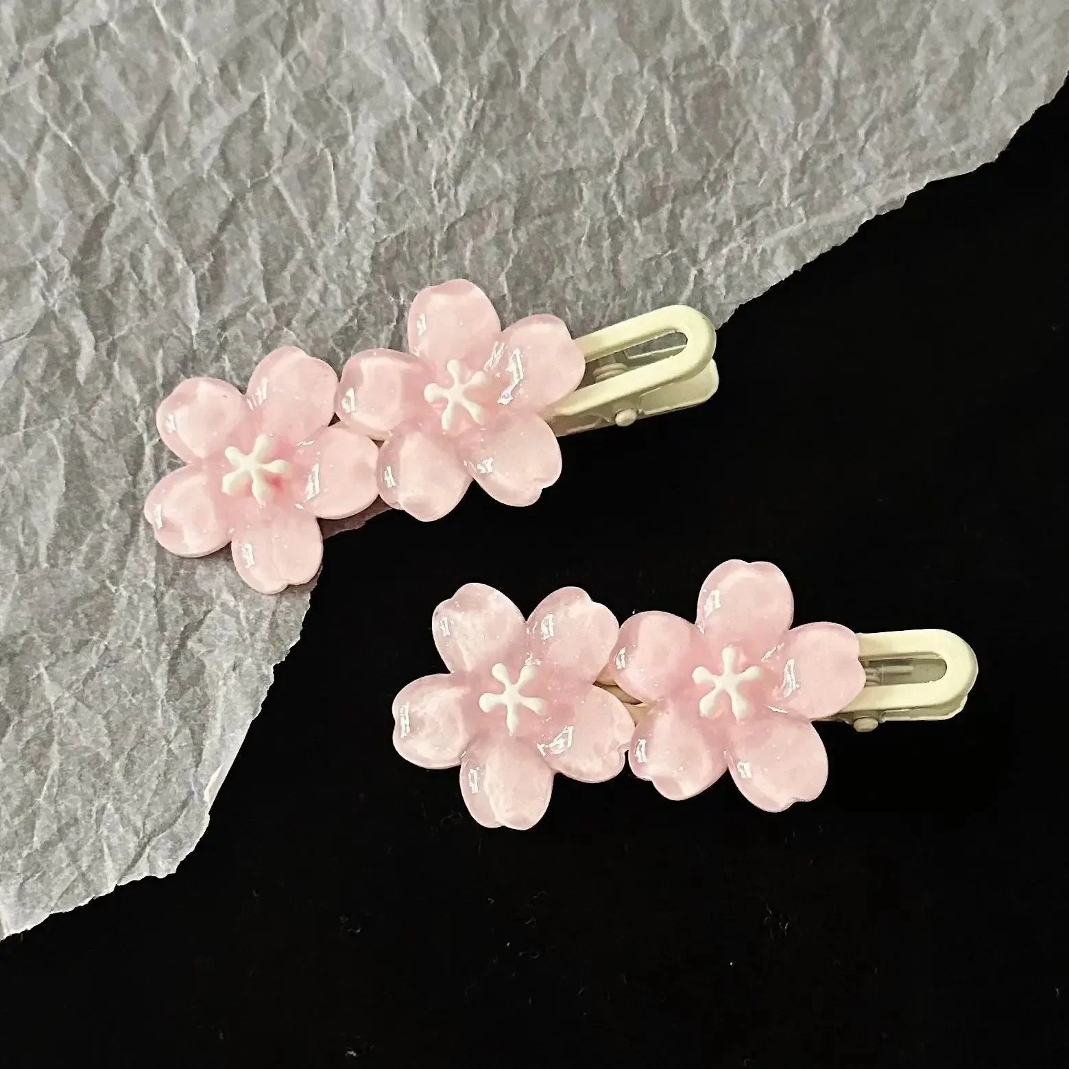Jelly Cherry Blossom Hair Clips Pink Blue Flower Hairpins for Girl Romantic Wave Side Ba detail view
