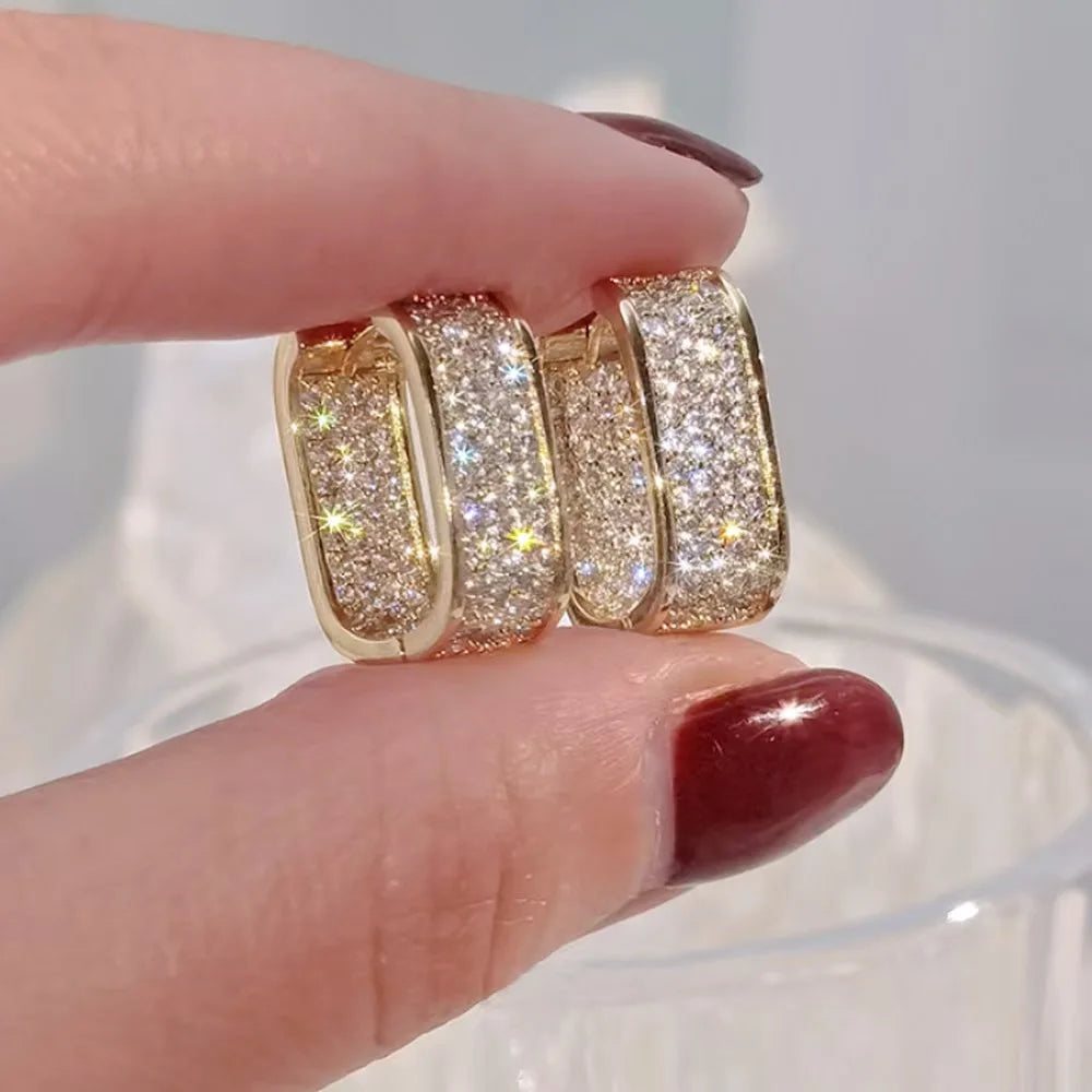 Fashion Diamond-Studded Circle Earrings, Women's Style, Silver / Gold, Simple and Vers close-up view