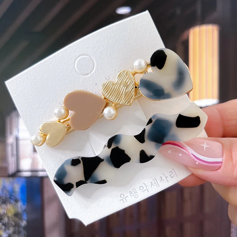 2/3pcs Hairpins Set Geometric Acetate Heart Hair Clips for Women Fashion Jewelry Girls B detail view