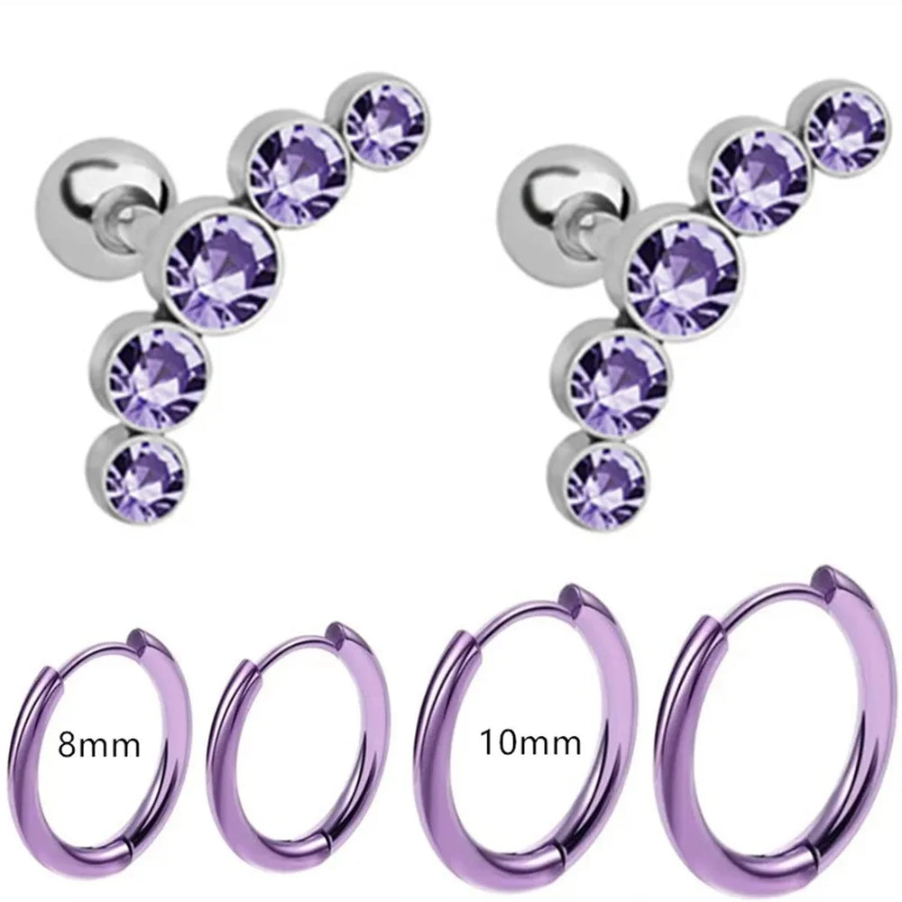 EVISPOL 6Pcs Fashion Stainless Steel Colorful Crystal Tragus Stud Earrings Set Helix alternate view