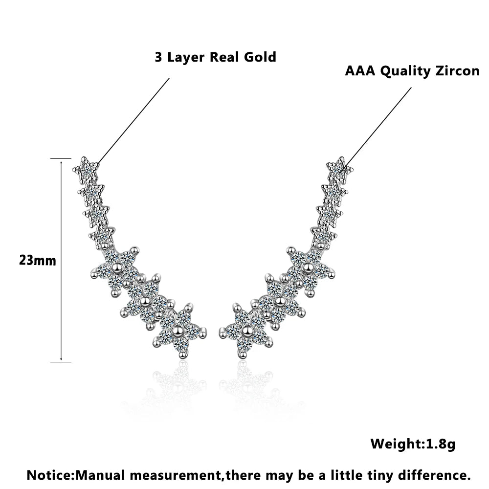 925 Silver Moissanite Climber Earrings | 7 Star Crawler Stud Ear Cuff alternate view