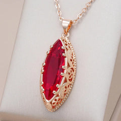 Elegant Luxury Inlaid Red Synthetic Zirconia Rose Golden Pendant Necklace for Women Fashion Romantic